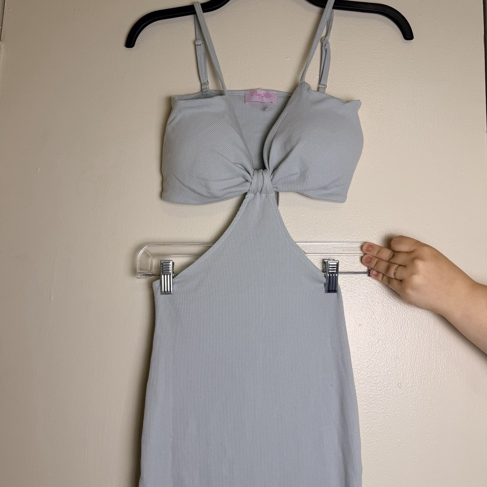 Y2K Ice Blue Cutout Maxi Dress Halter Bodycon Open Back Summer Skimpy Sexy